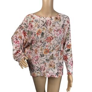 Luisa Ricci Italy Floral Sweater S Boat Neck Batwing Sheer Knit Romantic Pastel